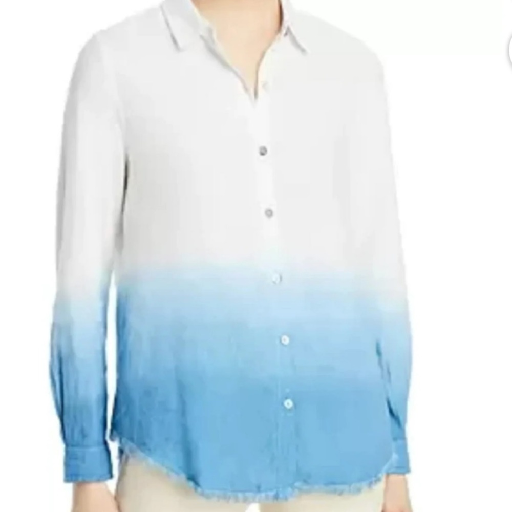 Beach Lunch Lounge Eylse Blue Dip Dyed Long Sleeve Button Up Womens Size L Linen